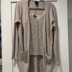 Daytrip Beige and Silver Cardigan Set